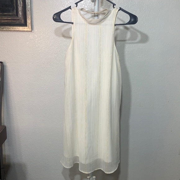 SHOW ME YOUR MUMU Deep V-Right Back White Gold Stripe Mini Dress Size S - Picture 4 of 11